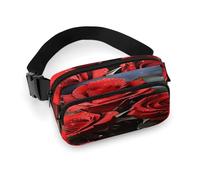 Romantic Red Roses Fanny Pack Belt Bag with Adjustable Strap Fashion Waist Bag for Outdoor Sports Hiking, white, 20x13cm, Full Printed Waist Bag