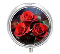 Romantic Red Roses Pill Box Mini Pill Case Pocket Pill Case for Men Travel Pill Box Cute Pill Organizer 3 Compartment Medicine Pill Organizer Pill Container Pill Holder