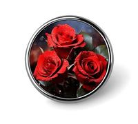 Romantic Red Roses Round Lapel Pin Women's Novelty Buttons & Pins Metal Badge Cute Brooch Retro Pinback Badge Fashion Bag Pins for Hat Backpacks Tie Suit Wedding Party Accessory, silver, Circular