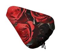 Romantic Red Roses Waterproof Bike Seat Cushion with Drawstring for Women Men Soft Padded Bicycle Seat Cover for Comfort Wide Road Bike Saddles Universal Fit for Mountain Exercise