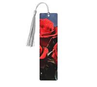 Romantic Red Roses Wood Bookmark for Men Women Reading Wooden Bookmarks Unique Handmade Book Marks with Tassel Pendant Craft Bookmark for Book Lovers Birthday Teachers Gift