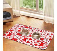 Romantic Reds Heart Durable Pet Absorbent Tablecloth Non-Slip Dining Pad For Dog Cat Food Water Bowls Feeder Mat