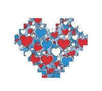 Romantic Reds Heart Print Building Brick Block Puzzle Heart Shaped,Christmas Valentines Birthday Anniversary Presents