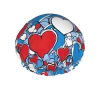 Romantic Reds Heart Print Reusable Double Layers Shower Cap, Bathing Shower Caps Women Large Shower Caps