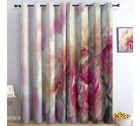 Romantic Retro Blackout Curtains 3D Print Plant Pink And White Peonies Eyelet Curtains, Pink Darkening Thermal Insulated Window Drapes For Living Room Bedroom Boys Girls Room 29.5" W x 65" L