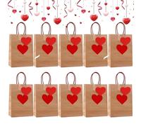 Romantic Reusable Paper Bags with Tags and Strings | 10 Pieces Brown with Carry Handles for Valentine's Day Wedding Party Mom Snacks Toys Scarves Cakes