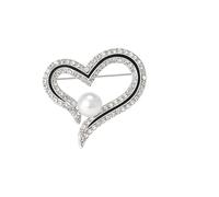 Romantic Rhinestone Heart Brooch For Women Unisex Pearl Love Pins Banquet Accessory,U