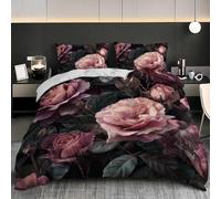 Romantic Rose Art Illustration Duvet Cover - Super King Bedding Set 102x87 inch - Pink Quilt Cover for Kids Women Room Decor, Soft Microfiber Duvet Covers 3 Pieces Bedspread with Zipper Closure