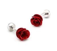 Romantic Rose Flower Cufflinks for Men, French Button Design for Business Shirts & Personalized Formal Gifts(Rot)