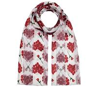 Romantic ROSE FLOWER HEART Print Neck Wrap Lightweight Satin Stripe Silky Scarves, White
