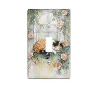 Romantic Rose Garden Light Switch Cover Plates/Outlet Covers, Calico Cat Wall Accents for Spring Decor, Vintage Cottage Style, Thermoplastic Standard Size Single Toggle