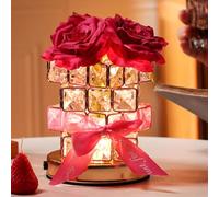 Romantic Rose Gifts for Girlfriend Wife Her, Touch Crystal Table Lamp, 3-Colour Infinitely Dimming Small Night Light, Valentine's Day Anniversary Birthday Wedding Decor (B)