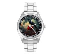 Romantic Rose Halloween Crow Men's Casual Watch with Stainless Steel Strap Alloy Quartz Wrist Watches