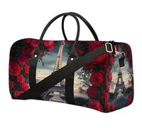 Romantic Rose Paris Tower Foldable Travel Duffle Bag Waterproof Sports Gym Bag with Shoulder Straps