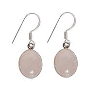 Romantic Rose Quartz Earrings - Oval Bezel Cabochons in 925 Silver, Whisper-Soft Pink Stone Earrings, 26mm Petite Drop