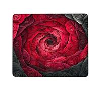 Romantic Rose Spiral Desk Mouse Pad, Red Black Floral Design Stitched Edge Mousepad, Rubber Non-Slip Washable Gaming Mouse Pad for Home and Office Use Square 8x10 Inch