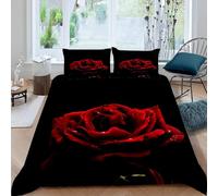 Romantic Rose Super King Size Duvet Cover Sets Soft Microfiber Plants and Flowers Bedding Set 3D Printed Quilt Cover 260 x 220 cm with Zipper Closure and 2 Pillowcases a-1776