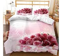 Romantic Rose Themed Bedding Set Microfiber 2/3 Red Pink Rose Elegant Girl Women Comfortable Sleeping Zipper Duvet Cover with Zipper, Bedroom Quilt Cover Pillowcase Set (Colour 4,200x200 cm)