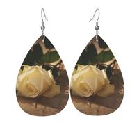 Romantic Roses Leather Earring For Women Teardrop Dangle Printed Fashion Accessories Daily Wear Party