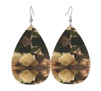 Romantic Roses Print Leather Earring for Women - Lightweight Dangle Earrings, Fashion Statement Costume Jewelry