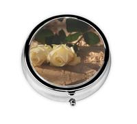 Romantic Roses Print Mini Metal Pill Box 2.0x2.0x0.7 in Round Travel Medicine Pill Organizer Box for Purse Pocket