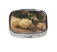 Romantic Roses Print Pill Box 2 Compartment Medicine Pill Case,Portable for Pocket Or Purse Pill Box Decorative Metal Medicine Organizer