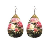 Romantic Roses Printed Droplet Shaped Acrylic Personalized Earrings, Suitable For Wearing In Various Occasions