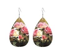 Romantic Roses Printed Droplet Shaped Acrylic Personalized Earrings, Suitable For Wearing In Various Occasions