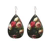 Romantic Roses Printed Droplet Shaped Acrylic Personalized Earrings, Suitable For Wearing In Various Occasions