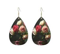 Romantic Roses Printed Droplet Shaped Acrylic Personalized Earrings, Suitable For Wearing In Various Occasions