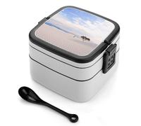 Romantic Sand Landscape Bento Box Adult Stackable 2 Layers Containers Reusable Leakproof Lunch Containers for Adults Travel 33oz Lunchbox with Spoon Portable Bento Boxes, Microwave Dishwasher Safe
