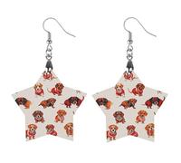 Romantic Sausage Dog Wooden Earrings for Women, Vintage Elegant Wood Jewelry, Lightweight Earrings for Wedding, Party, Everyday Jewelry Gift, Star, Wood, wood
