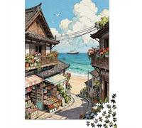 Romantic Scenery 3-Layer Cardboard 1000 Pc Japan Beach Street Classic Puzzle, Ultra Difficult, Stress Relief, Wall Decor & Family Game Night Gift 38x26cm/1000pcs