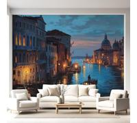 Romantic Scenery Travel Wall Mural, Venice canals Boats Sunset Glow Wallpaper, Wall Decals Home Decor Tv Background Large Art Wallpaper Painting Posters Decor 210 x 300 cm