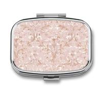 Romantic Scrollwork Motifs Blush Pink Ivory Pill Box 2 Compartment Portable Medicine Pill Case Travel Pill Organizer for Pocket Purse