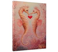 Romantic Seahorses Canvas Wall Art, Coral Peach Ocean Love Artwork, Nautical Decor for Living Room, Bedroom, Bathroom, Unframed 8x12 Inch