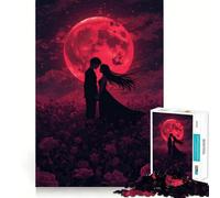 Romantic Silhouette Under Red Moon Hard Jigsaw Puzzle for Adults 1000 Pieces Fine Logic Toy Calm Fun Neat Edge Thoughtful Gift (50x75cm)