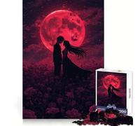 Romantic Silhouette Under Red Moon Jigsaw Puzzles 1000 Piece for Teenagers Pure Logic Toy Gentle Relax Clean Cut Fine Art Piece (38x26cm)