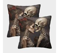 Romantic Skeleton-Gothic Art Style Pillow Covers 2 Pack Cozy Pillowcase Available All Seasons Cushion Cover Zippered Decor for Sofa Living Room Bed Home 50x50cm