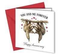 Romantic Sloth Anniversary Card Cute Love For Husband Wife Partner Square Greeting Card With Envelope You And Me Forever #2038
