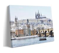 Romantic Snowy Prague Gothic Castle With The Charles Bridge, Czech Republic Poster Canvas Wall Decor Art Painting Prints on Modern Artwork for Living Room,Bathroom,Bedroom,Home 20x30inch(50x75cm)