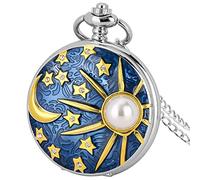 Romantic Starry Black Gold Star Leopard Quartz Necklace Watch Men Women Elegant Retro Pendant Pocket Clock Arabic Numeral Dial,Ewith 80 cm Chain