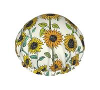 Romantic Sunflowers Print Premium Double Layer Shower Cap For Women With Reusable Shower Cap For Hair - Waterproof Plastic Cap - Shower Caps For Long, Short And Curly Hairs