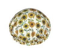 Romantic Sunflowers Women Luxury Shower Cap,Double Layer Protective Elastic Reusable Adjustable Shower Cap