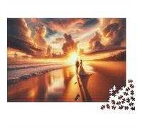 Romantic Sunset Beach Walk 1000-Piece Puzzle for Adults, 52x38cm/1000pcs; White Card Pieces for Cleaner Handling; for Quiet Focus at Your Own Pace