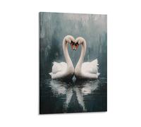 Romantic Swan Couple Wall Art Elegant White Swans Forming Heart Shape on Water Modern Animal Print Living Room Bathroom Decor Serene And Minimalist Nature Poster Artwork Gift 16x24inch Frame