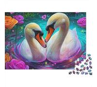 Romantic Swan Pond with Flowers Jigsaw Puzzles Puzzle for Adults Kids. 1000 Piece Whimsical Challenge Toy Educational Game Home Decoration for Educational Games Gifts 52x38cm/1000pcs