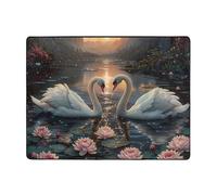 Romantic Swans Lotus Lake Area Rugs for Living Room Decor - Soft Throw Washable Rugs for Bedroom, 63x48 Inch Indoor Carpet for Bedroom Living Room
