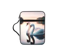 Romantic-Swans-Love Bible Cover Case with Handle, Water-Resistant Oxford Fabric Bible Bag Organizer with Zipper Pockets for Church