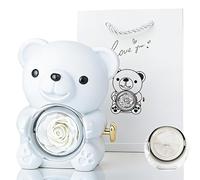 Romantic Teddy Bear with Preserved Rose Heart,Valentines Gifts for Her,Hidden Jewelry Box,Eternal White Rose Teddy Bear Gift for Women Girl Valentines Day,Mother's Day,Birthday,Wedding,Bridal Shower